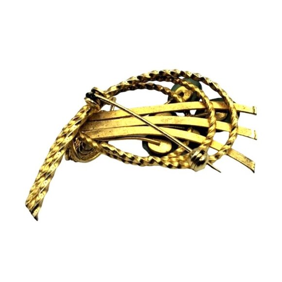 Nephrite Jade Brooch Gold Tone Filigree Setting Vintage Costume Jewelry - Picture 7 of 8